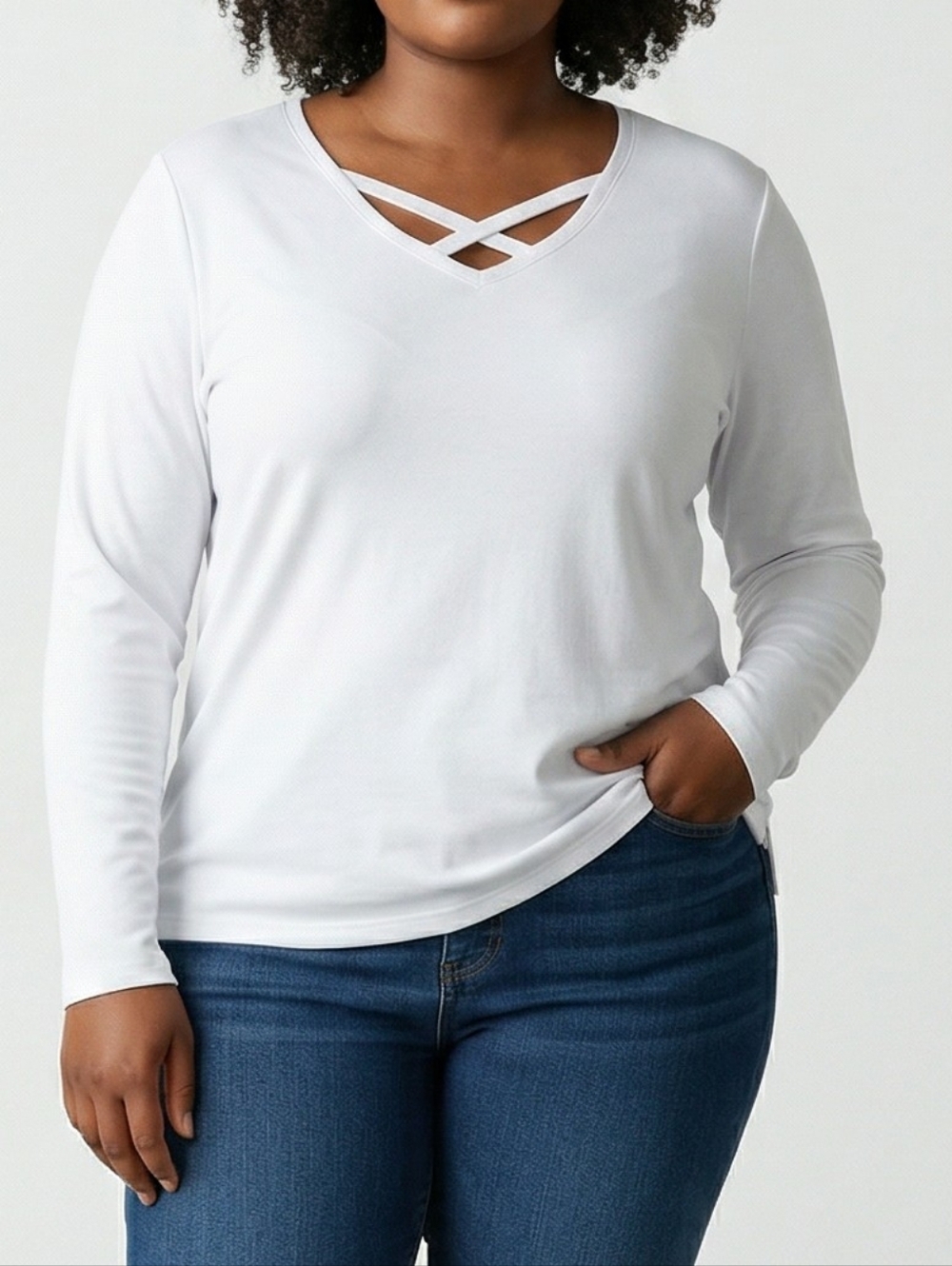 Chic White Crisscross Long Sleeve Top